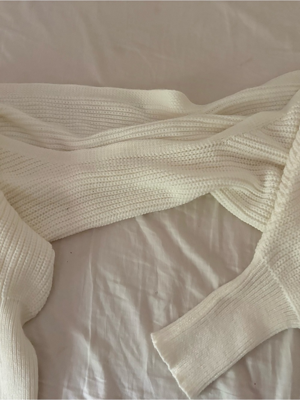 SHEIN Cream Ribbed Crewneck Sweater